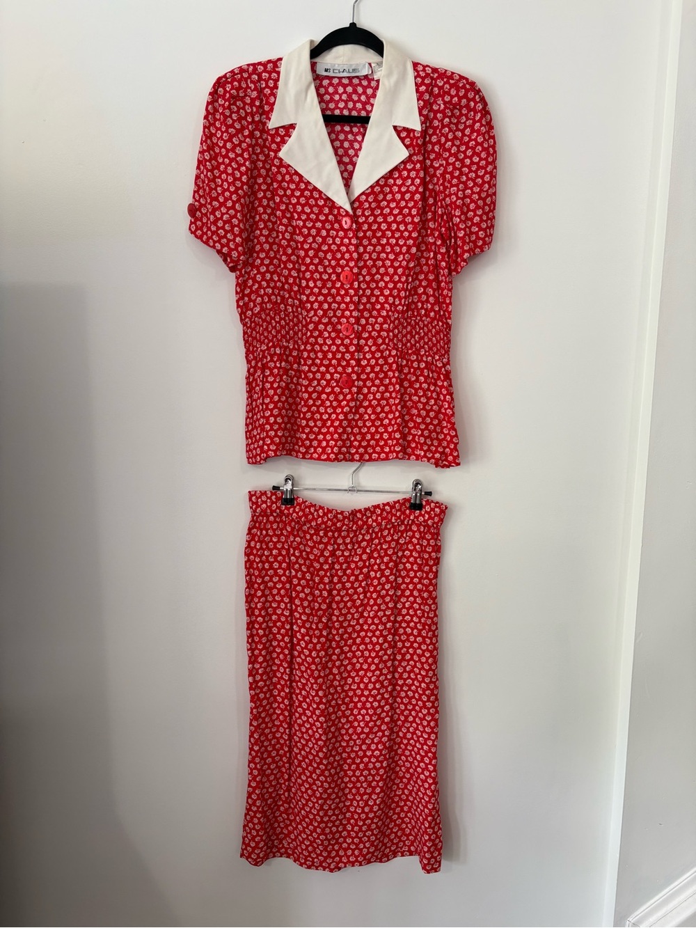 Vintage Red Floral Two-Piece Set